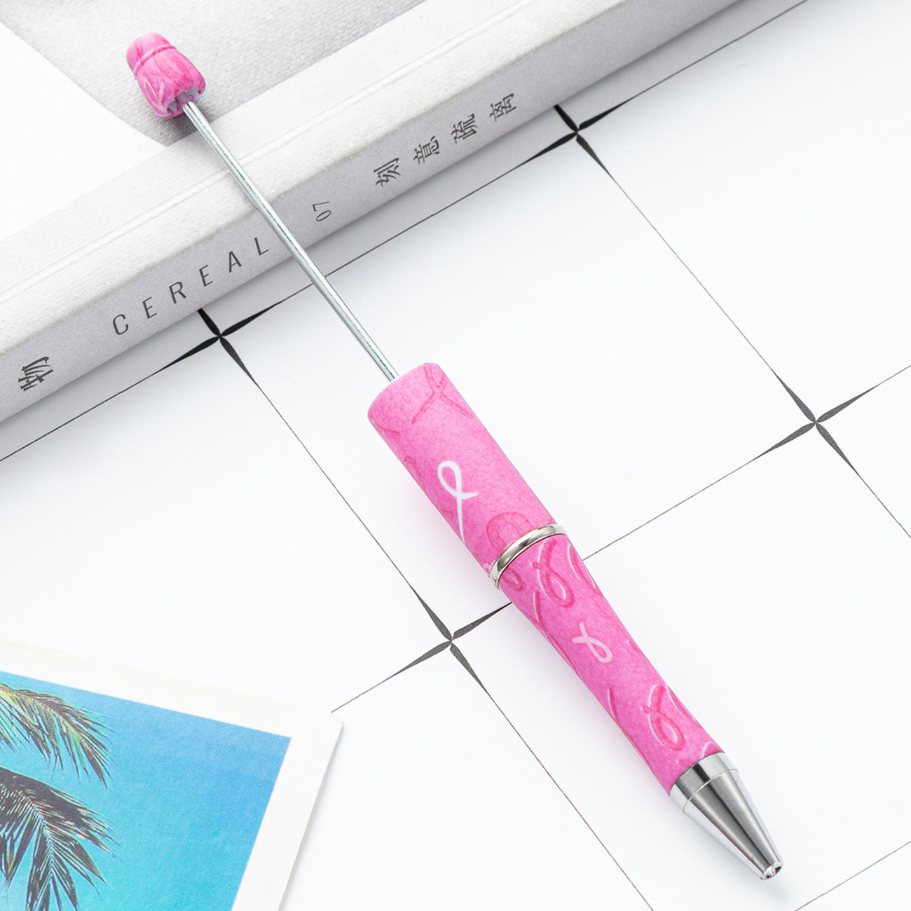 Wholesale Beadable Pens Pink Ribbons Print Plastic Pen DIY for Beaded